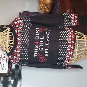 Heart N Crush Large "This Girl Still Believes" Black Red & White Holiday Sweater